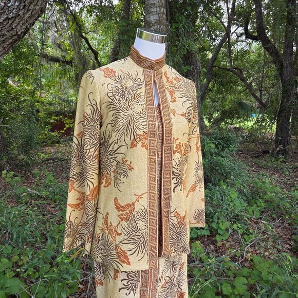 VINTAGE 1960s ALFRED SHAHEEN 2 PIECE JACKET MAXI GOLD HAWAIIAN DRESS Size 10‎ - Picture 8 of 16
